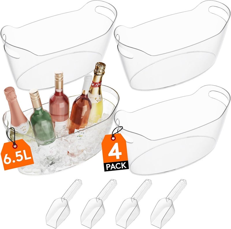 Lifewit Large 6.5L Ice Bucket for Parties 4 Pcs (in 1 Package), Portable Drink Bucket for Cocktail Bar, Plastic Champagne Cooler for Beverage/Wine/Beer, Mimosa Bar Supplies Chiller Tub with Scoop - Image 1